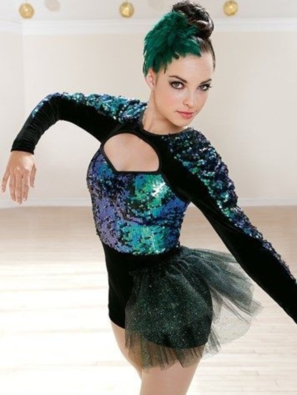 Weissman Teal & Black Sequin Keyhole Dance Costume